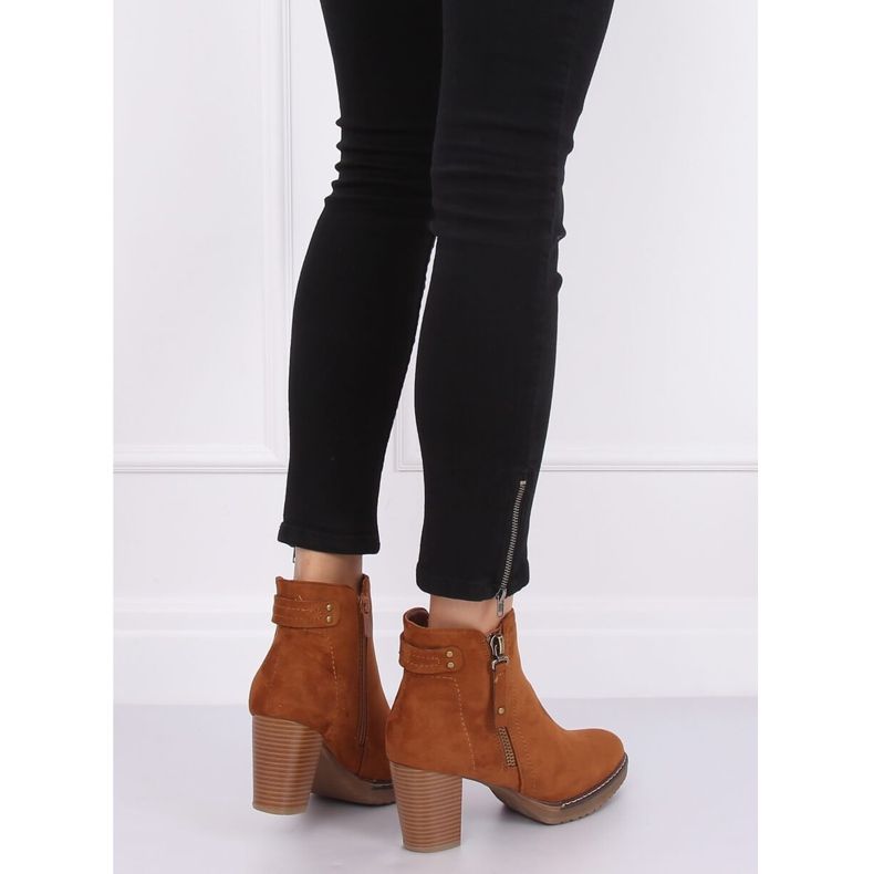 Botki na obcasie zamszowe camel 8B856 Camel brązowe 2