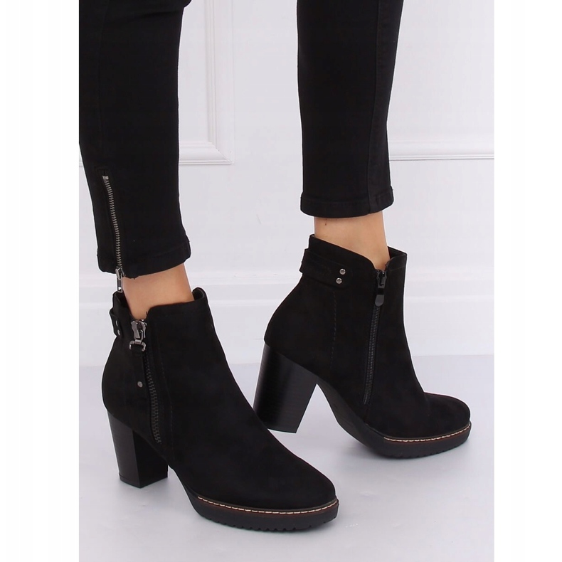 Botki na obcasie zamszowe czarne 8B856 Black 2