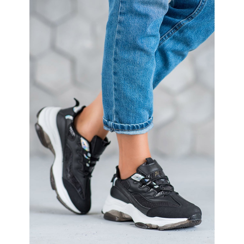 Kayla Wiązane Sneakersy Snake Print czarne 1