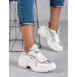 SHELOVET Białe Sneakersy Snake Print 1