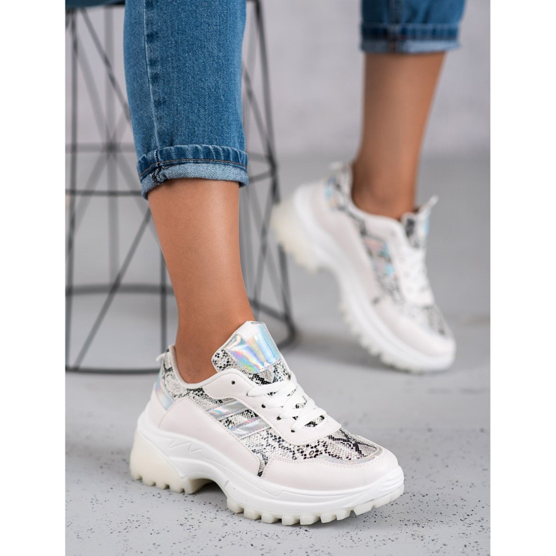 SHELOVET Białe Sneakersy Snake Print 1