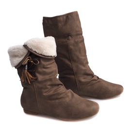 Ocieplane Botki Saszki Kozaki XQ38 Khaki zielone 1