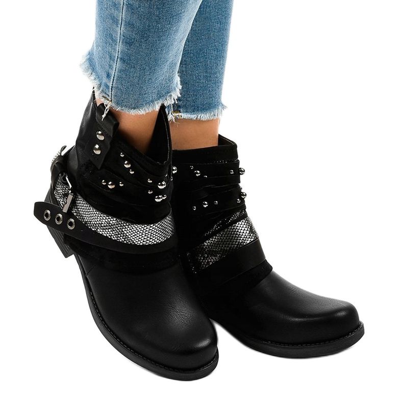 Czarne botki ocieplane bogato zdobione 17103-1A 1