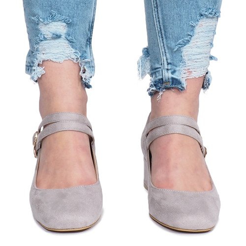 Szary czółenka na słupku Tamara szare 1