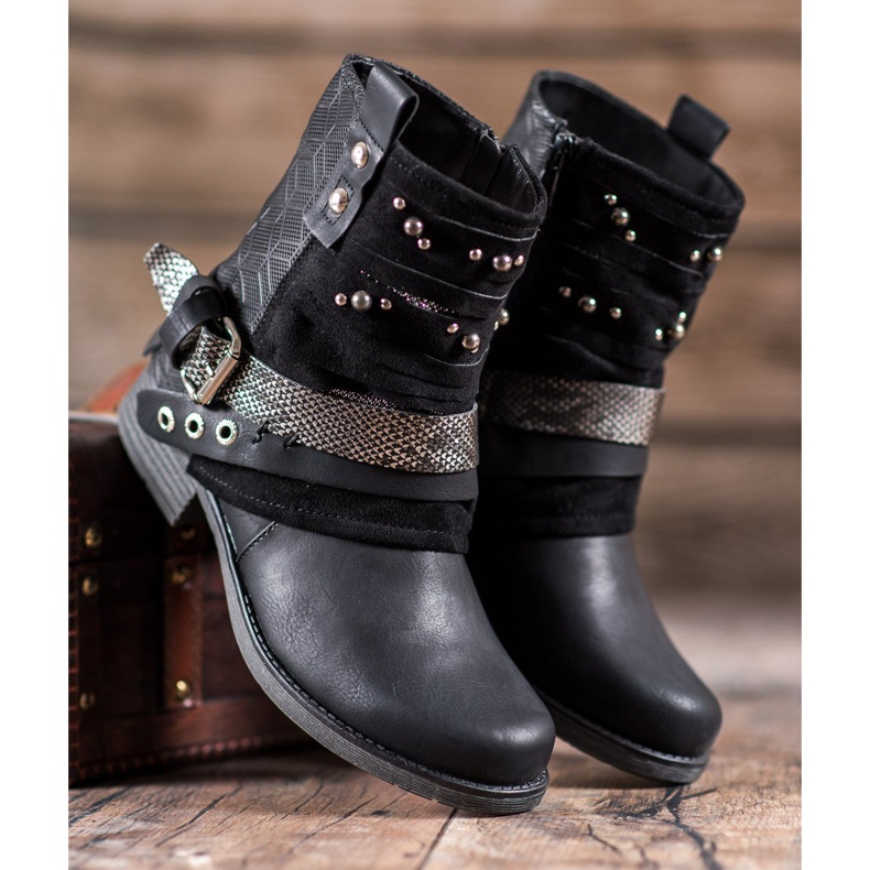 SHELOVET Botki Z Dżetami czarne 1