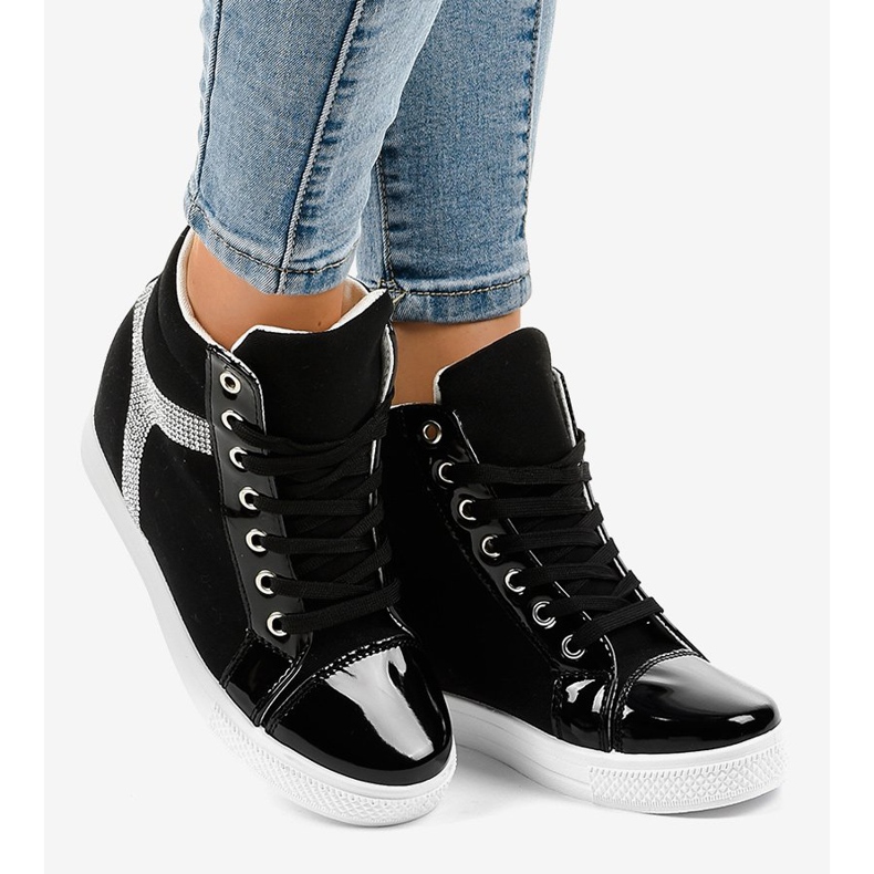 Czarne sneakersy na koturnie z cekinami AN2959 2