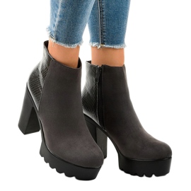 Szare botki damskie na słupku A371-2 1