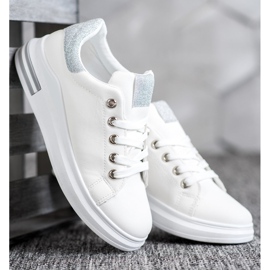 SHELOVET Sneakersy Z Eko Skóry białe 2