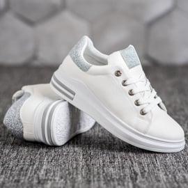 SHELOVET Sneakersy Z Eko Skóry białe 3