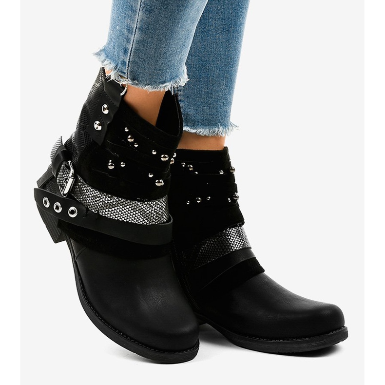 Czarne botki ocieplane bogato zdobione A-351 2