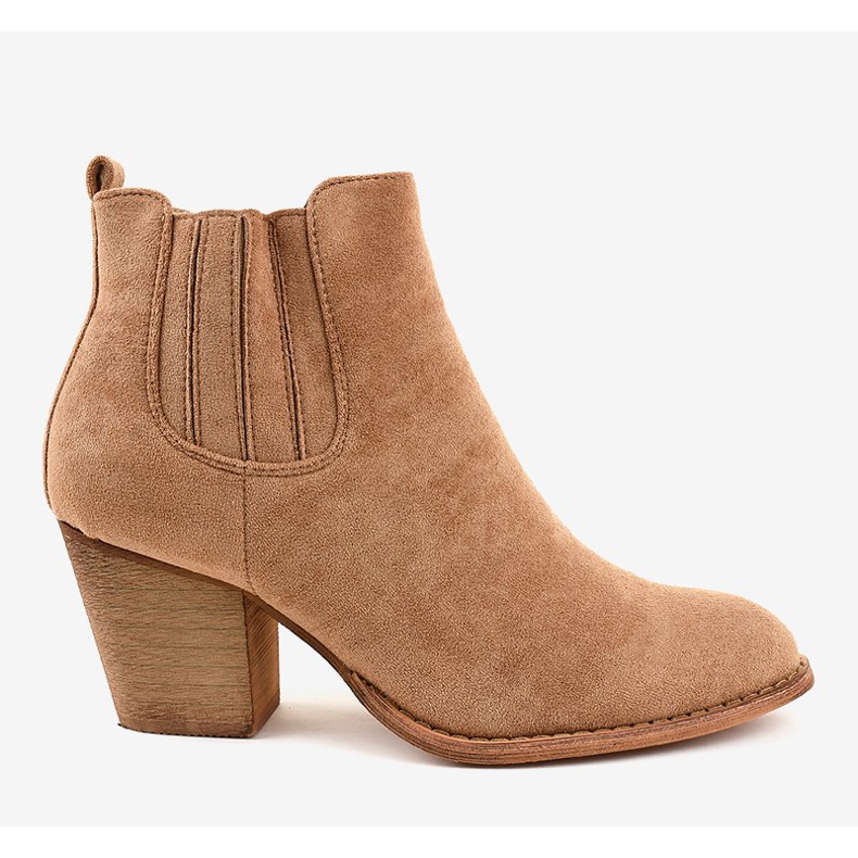 Beżowe zamszowe botki na słupku SA-3338 beżowy 2
