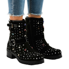 Czarne botki ocieplane bogato zdobione T185 1