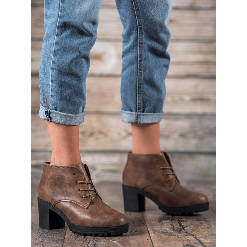 SHELOVET Sznurowane Botki Na Platformie brązowe wielokolorowe 1