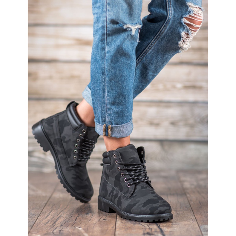 Marquiz Sznurowane Traperki Moro czarne szare 2