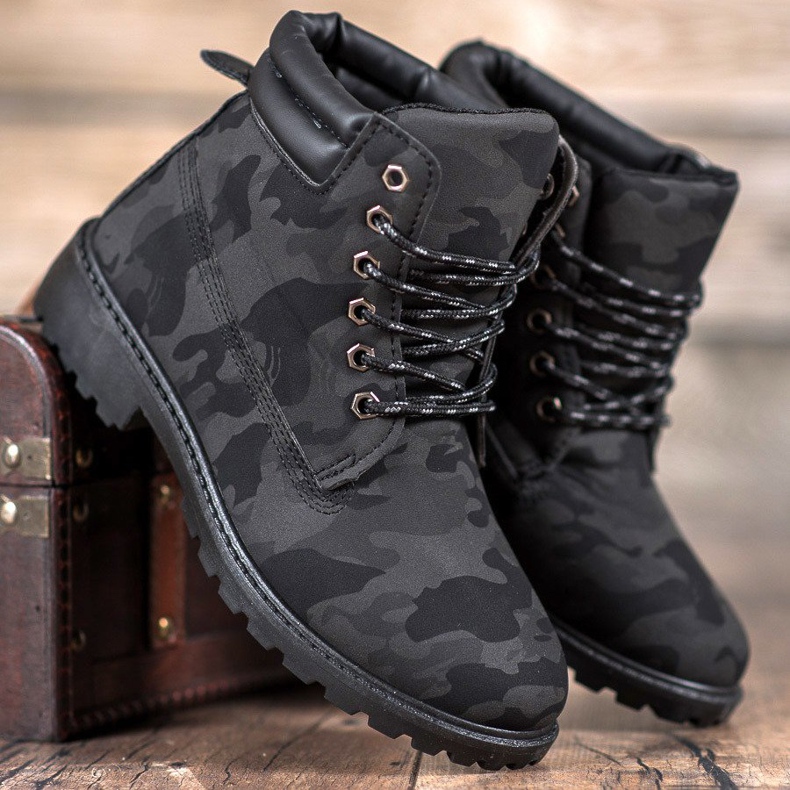 Marquiz Sznurowane Traperki Moro czarne szare 1