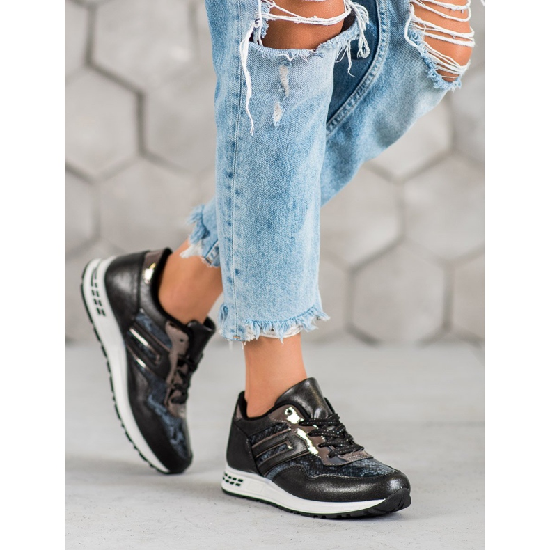 SHELOVET Sneakersy Snake Print czarne 2