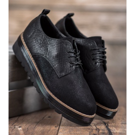 SHELOVET Półbuty Na Platformie Snake Print czarne 1