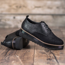 SHELOVET Półbuty Na Platformie Snake Print czarne 2