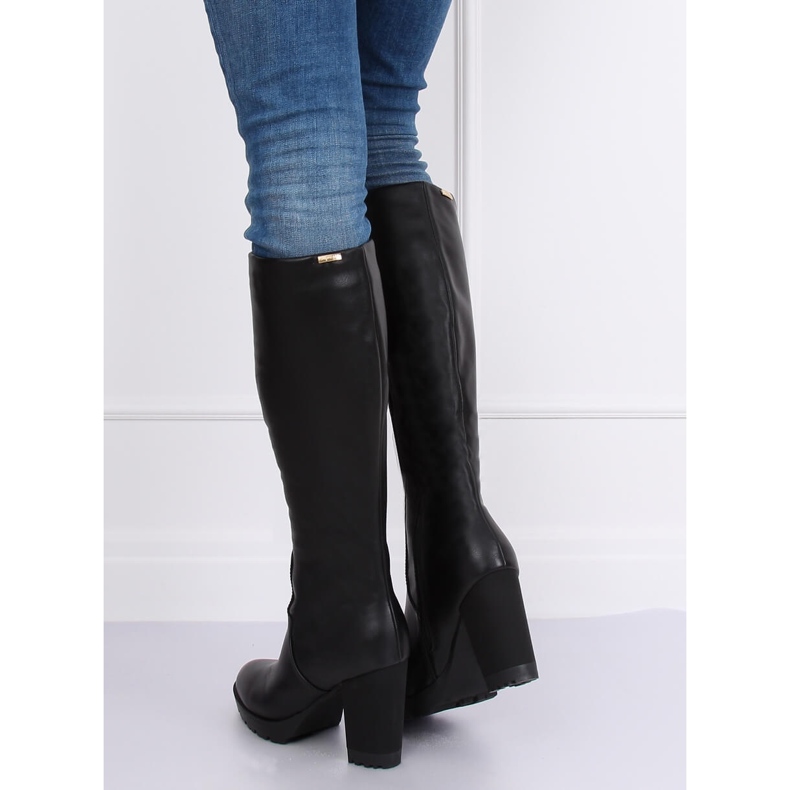 Kozaki na obcasie czarne 1107-GG Black 1