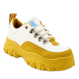 Biało-żółte modne damskie obuwie sportowe PF5329 białe 1
