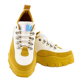 Biało-żółte modne damskie obuwie sportowe PF5329 białe 3