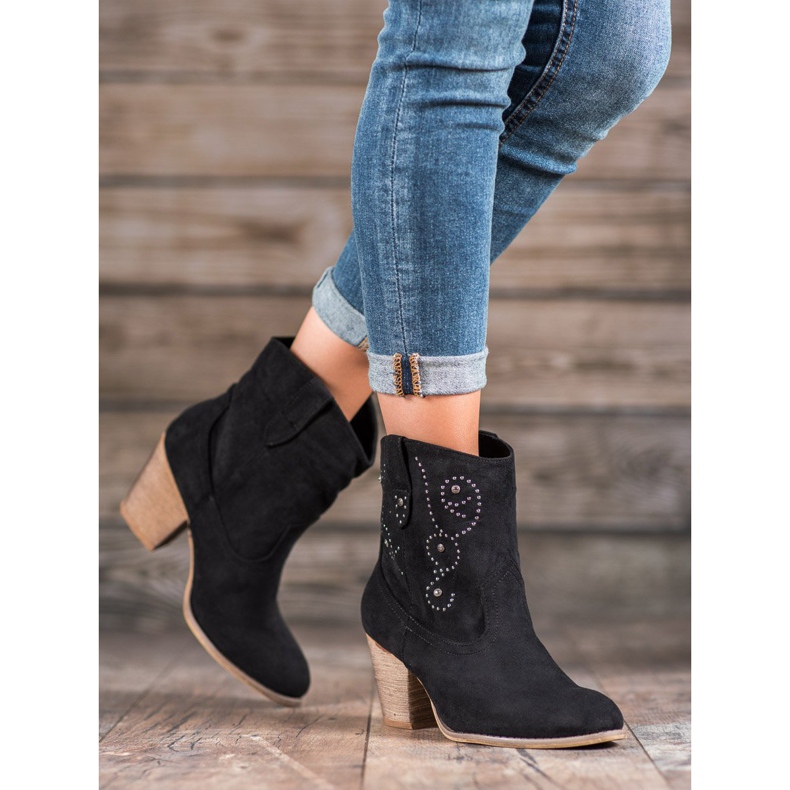 Small Swan Kowbojki Na Obcasie czarne 2