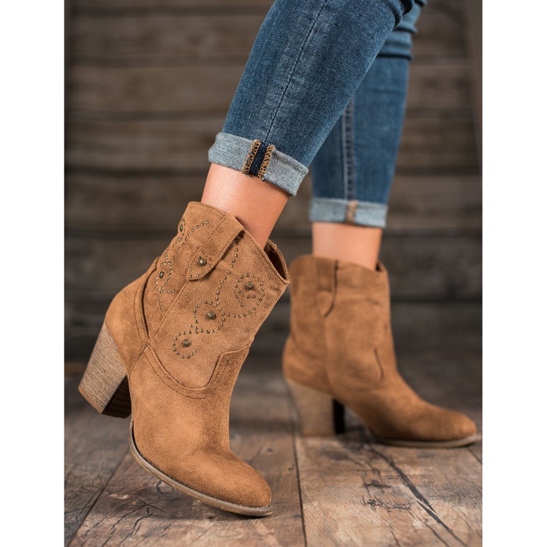 Small Swan Kowbojki Na Obcasie brązowe 2