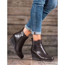 SHELOVET Botki Na Koturnie brązowe 1