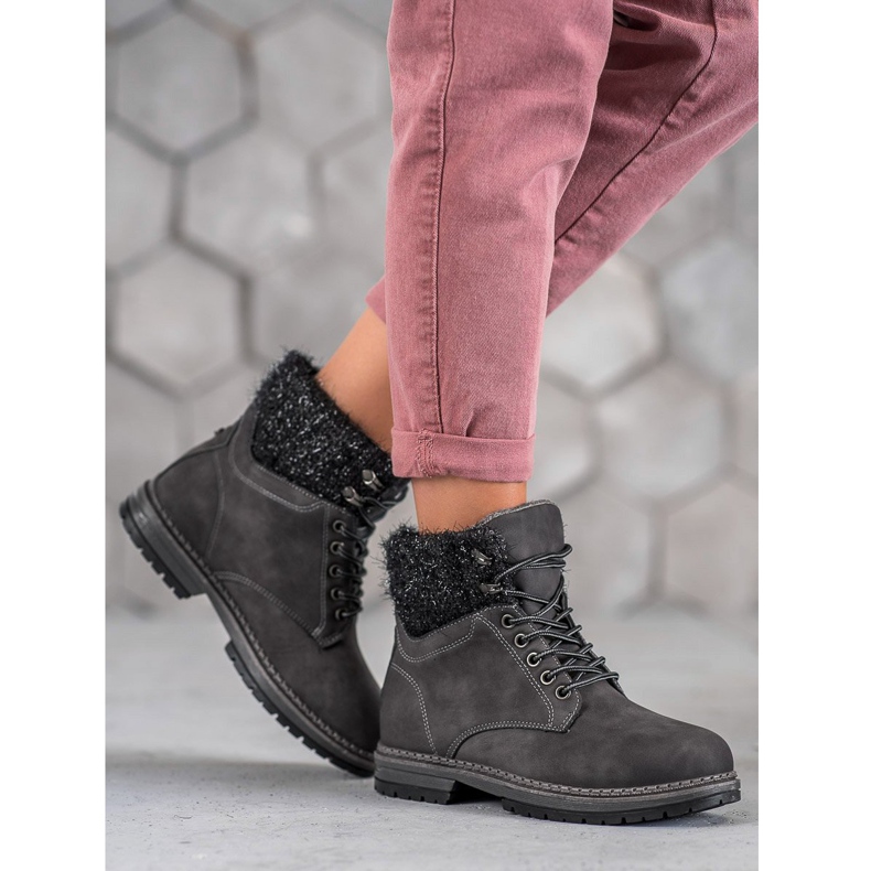 SHELOVET Traperki Z Brokatem czarne 2