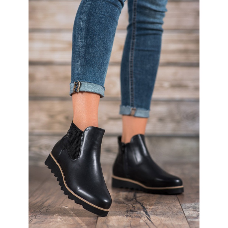 Bona Lekkie Botki Na Platformie czarne 1