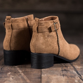 SHELOVET Zamszowe Botki Na Obcasie brązowe 1