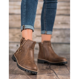 Jumex Botki Z Ozdobnym Suwakiem brązowe 2