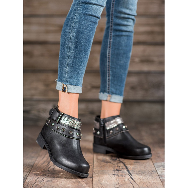 Forever Folie Botki Z Dżetami czarne 2