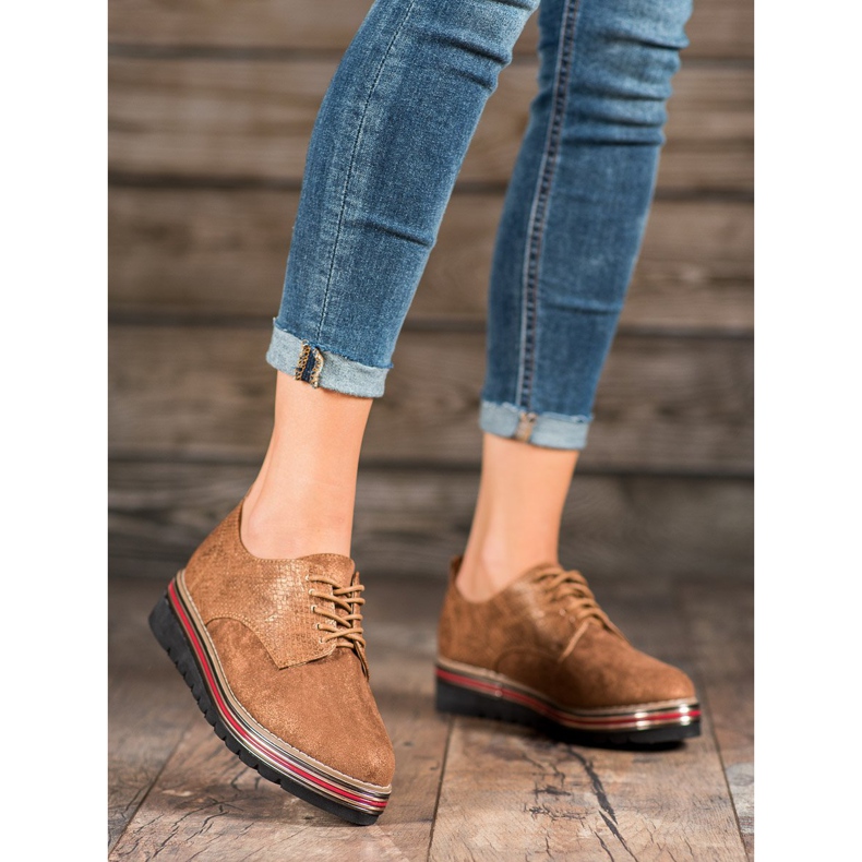 SHELOVET Półbuty Na Platformie Snake Print brązowe 2