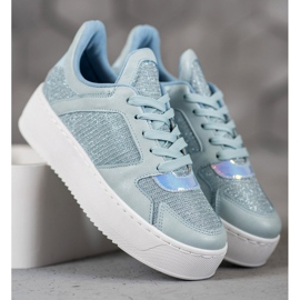 Ideal Shoes Sneakersy Z Brokatem niebieskie 4