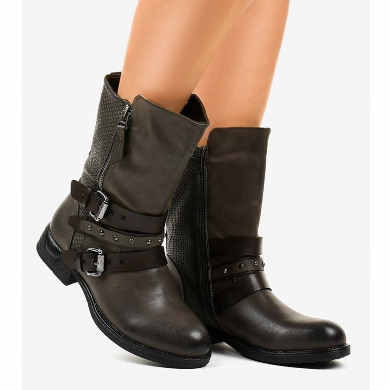 Szare botki damskie płaskie ocieplane F1803 2