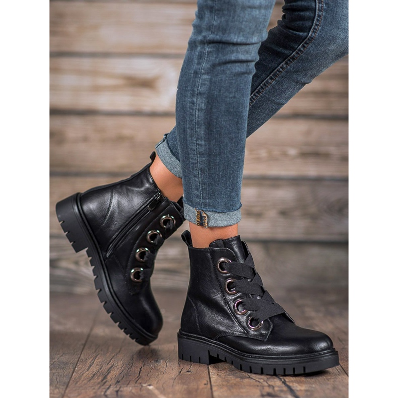 SHELOVET Workery Na Platformie czarne 2