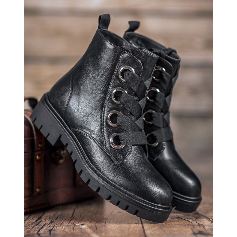 SHELOVET Workery Na Platformie czarne 1