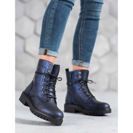 M.Daszyński Granatowe Botki Glany niebieskie 1