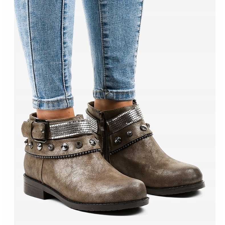 Brązowe botki zdobione na suwak LL178 1
