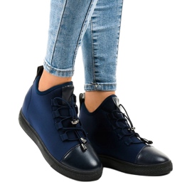 Granatowe ocieplane trampki wysokie na koturnie XY-35 1