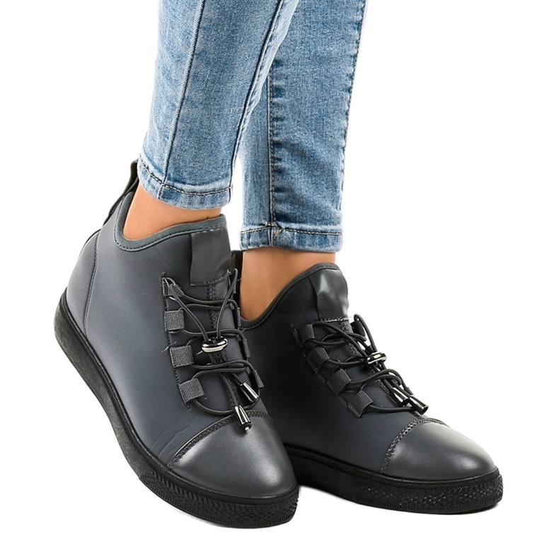 Szare ocieplane trampki wysokie na koturnie XY-35 1