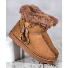 SHELOVET Mukluki Z Kryształkami brązowe 1