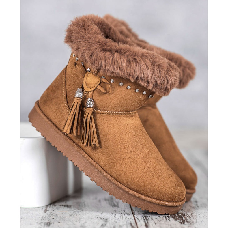 SHELOVET Mukluki Z Kryształkami brązowe 1