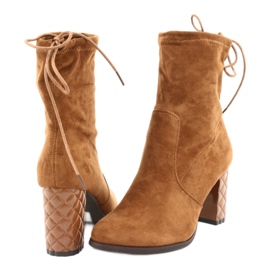 M.Daszyński Daszyński botki zamszowe na ozdobnym obcasie 154 camel brązowe 4