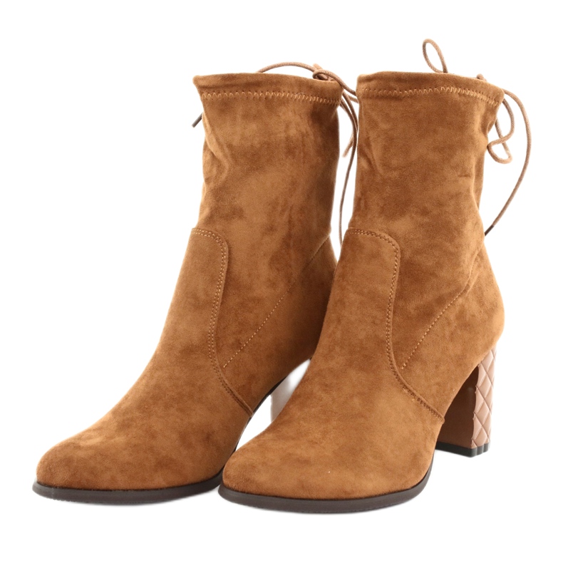 M.Daszyński Daszyński botki zamszowe na ozdobnym obcasie 154 camel brązowe 3