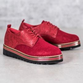 SHELOVET Półbuty Na Platformie Snake Print czerwone 1