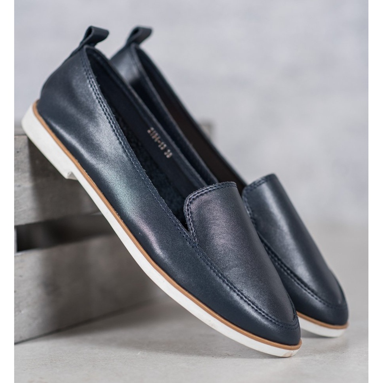 Mazaro Granatowe Skórzane Mokasyny niebieskie 1