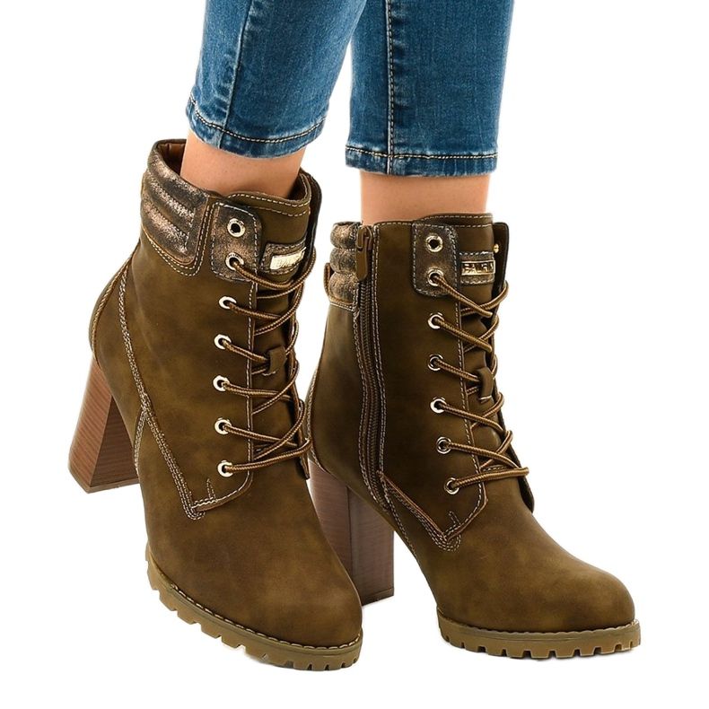 Zielone wysokie botki na słupku 878-GA 1