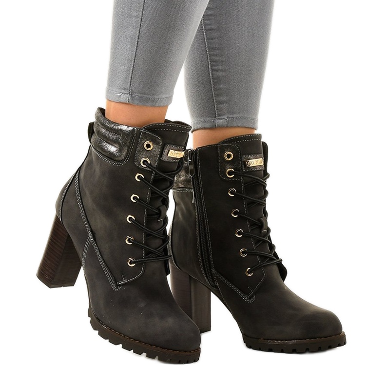 Szare wysokie botki na słupku 878-GA 1